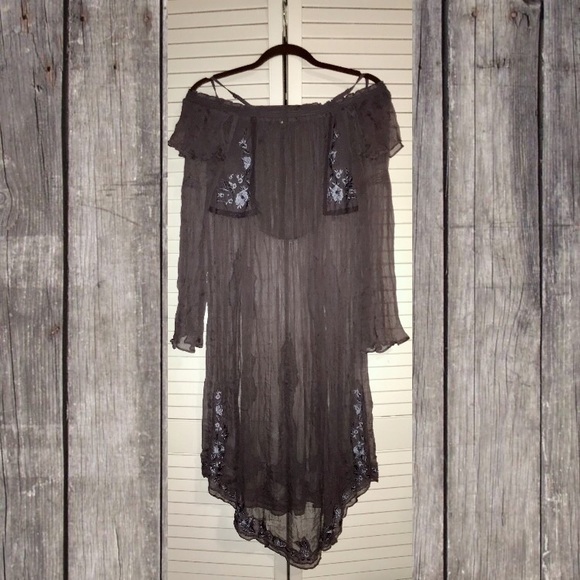 NWT Free People Sheer Embroidered Tunic Grey - Picture 2 of 3